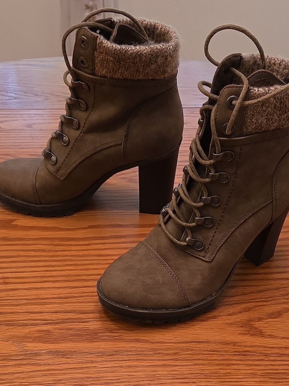 Charlotte Russe Olive Green Lace-Up Block Heel Ankle Boots